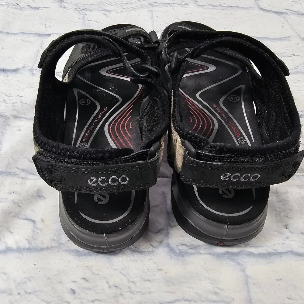 ECCO Yucatan Sport Sandals Womens 41 10-10.5 Black Grey Leather Hiking Trail